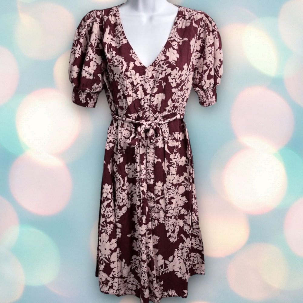 Isabel Maternity Women’s Burgundy Stretchy V-Neck Floral Wrap Dress Size M